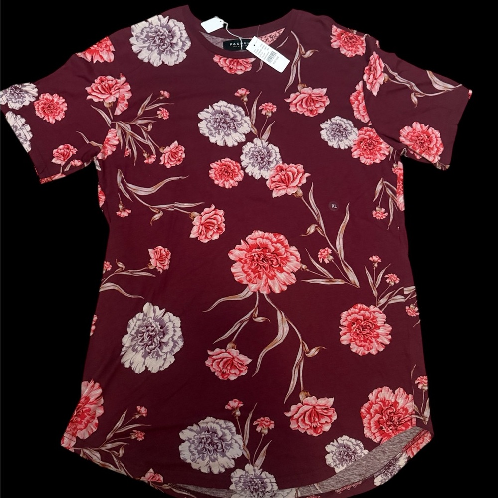 Pacsun Shirt Women Size XL Red Burgundy Pullover Top Scalloped Fit Floral NEW